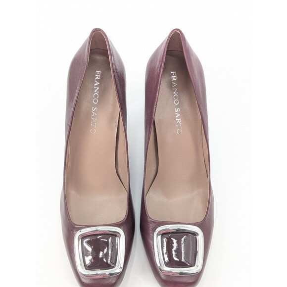Franco Sarto Ursa Maroon Red Buckle Leather Square Pump Chunky Heels Size 9.5 - Picture 7 of 9